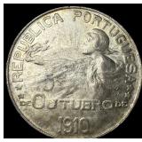 1910 Portugal Silver 1 Escudo CLOSELY  UNCIRCULAT