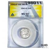 1943-D Mercury Silver Dime ANACS MS63 FSB
