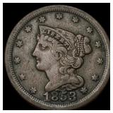 1853 Braided Hair Half Cent ABOUT  UNCIRCULATED