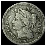 1867 Nickel Three-Cent Piece NEARLY  UNCIRCULATED