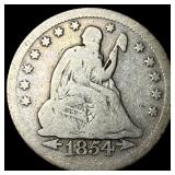 1854-O Silver Seated Liberty Quarter LIGHTLY  CIR