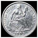 1891 Silver Seated Liberty Dime UNCIRCULATED