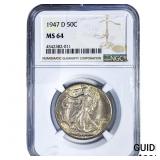 1947-D Walking Liberty Half Dollar NGC MS64