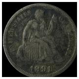 1891 Silver Seated Liberty Dime NICELY  CIRCULATE