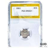 1861 Silver Three Cent PGA MS62+