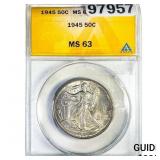 1945 Walking Liberty Half Dollar ANACS MS63