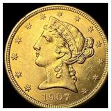 1907 Gold $5 Liberty Head Half Eagle  UNCIRCULATE