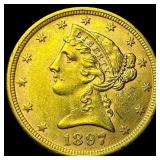 1897 Liberty Head Gold $5 Half Eagle  UNCIRCULATE