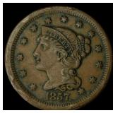 1857 Braided Hair Large Cent NEARLY  UNCIRCULATED