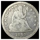 1843 Silver Seated Liberty Quarter LIGHTLY  CIRCU