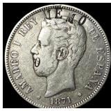 1871 Spain Silver 5 Pesetas Amadeo I HIGH  GRADE