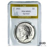 1921 Silver Peace Dollar PGA MS65 High Relief