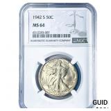 1942-S Walking Liberty Half Dollar NGC MS64