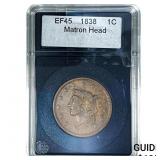 1838 Coronet Head Large Cent  EF45