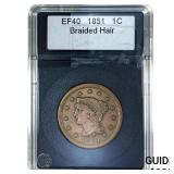1851 Braided Hair Large Cent  EF40