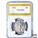 1943 Walking Liberty Half Dollar PGA MS64