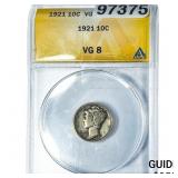 1921 Mercury Silver Dime ANACS VG8