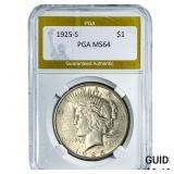 1925-S Silver Peace Dollar PGA MS64