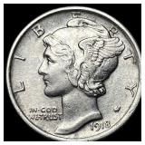 1918 Silver Mercury Dime CHOICE AU