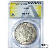 1891 Morgan Silver Dollar ANACS MS63