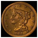 1851 Braided Hair Half Cent NEARLY UNCIRCULATED