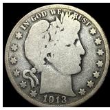 1913 Silver Barber Half Dollar LIGHTLY CIRCULATED