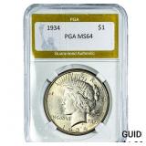 1934 Silver Peace Dollar PGA MS64