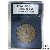 1833 Coronet Head Large Cent  EF45