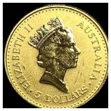 1990 1/20 oz Gold Australian Nugget $5 GEM BU
