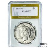 1934-D Silver Peace Dollar PGA MS63