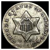 1851-O Silver Three-Cent Piece NEARLY  UNCIRCULAT