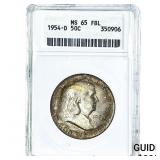 1954-D Franklin Half Dollar ANACS MS65 FBL