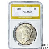 1934 Silver Peace Dollar PGA MS64