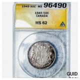 1949 Canada Silver 50 Cents ANACS MS62