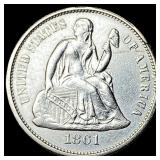 1861 Silver Seated Liberty Dime CHOICE AU
