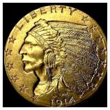 1914-D Indian Head $2.5 Gold Quarter Eagle CHOICE