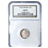 1920 Canada Silver 10 Cents NGC AU55