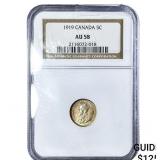 1919 Canada Silver 5 Cents NGC AU58