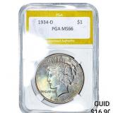 1934-D Silver Peace Dollar PGA MS66