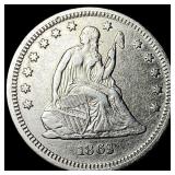 1863 Silver Seated Liberty Quarter CHOICE AU