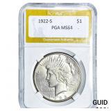 1922-S Silver Peace Dollar PGA MS64