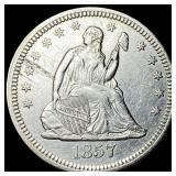 1857 Silver Seated Liberty Quarter  UNCIRCULATED