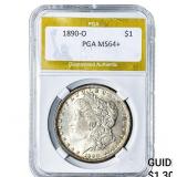 1890-O Morgan Silver Dollar PGA MS64+