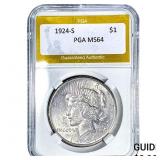 1924-S Silver Peace Dollar PGA MS64
