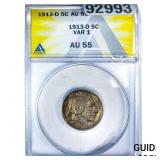 1913-D Buffalo Nickel ANACS AU55 Var 1