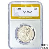 1938 Walking Liberty Half Dollar PGA MS64