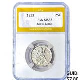 1853 Standing Liberty Quarter PGA MS63 Arrows & Ra