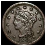 1847 Braided Hair Large Cent NEARLY UNCIRCULATED