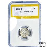1928-S Mercury Silver Dime PGA MS64 FSB