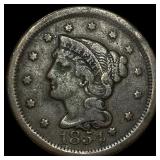 1854 Braided Hair Large Cent LIGHTLY CIRCULATED